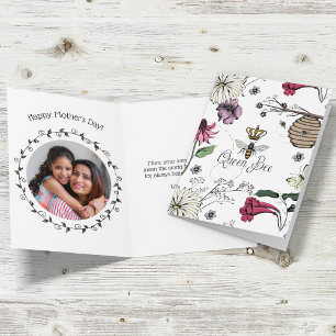 Pretty Queen Bee Mothers Day Floral Holiday Card