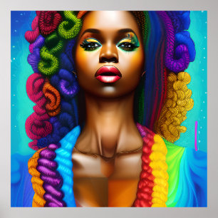 Pretty Queen Rainbow Cute Hair Black Melanin Afro Poster