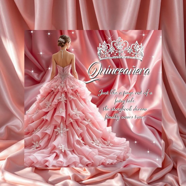 Pretty Quinceanera Birthday Party Pink Tiara Invitation (Creator Uploaded)
