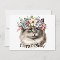 Pretty Ragdoll Cat Floral Personalised Birthday