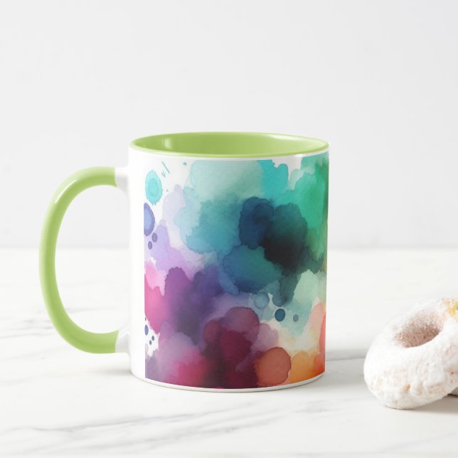 Pretty Rainbow: Abstract Watercolor Explosion Mug (With Donut)