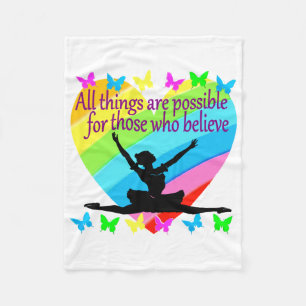 PRETTY RAINBOW ALL THINGS ARE POSSIBLE BALLERINA FLEECE BLANKET