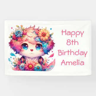 Pretty Rainbow Anime Puppy Personalised Birthday  Banner