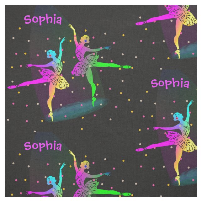 Pretty Rainbow Ballet Dancing Theme Personalised Fabric (Swatch)
