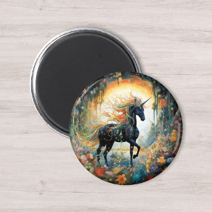 Pretty Rainbow Black Unicorn Magnet