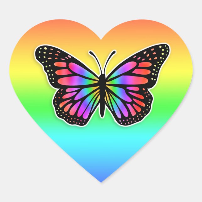 Pretty Rainbow Butterfly  Heart Sticker (Front)