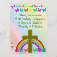PRETTY RAINBOW CHRISTIAN 90TH BIRTHDAY INVITATION