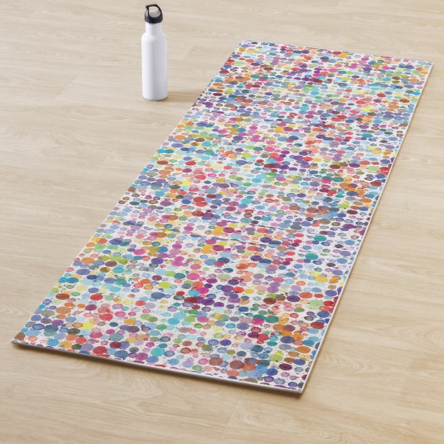 Pretty Rainbow Coloured Paint Drops Yoga Mat (In Situ)