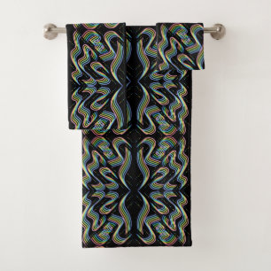 Pretty Rainbow Coloured Ribbon Rows Pattern Art Bath Towel Set