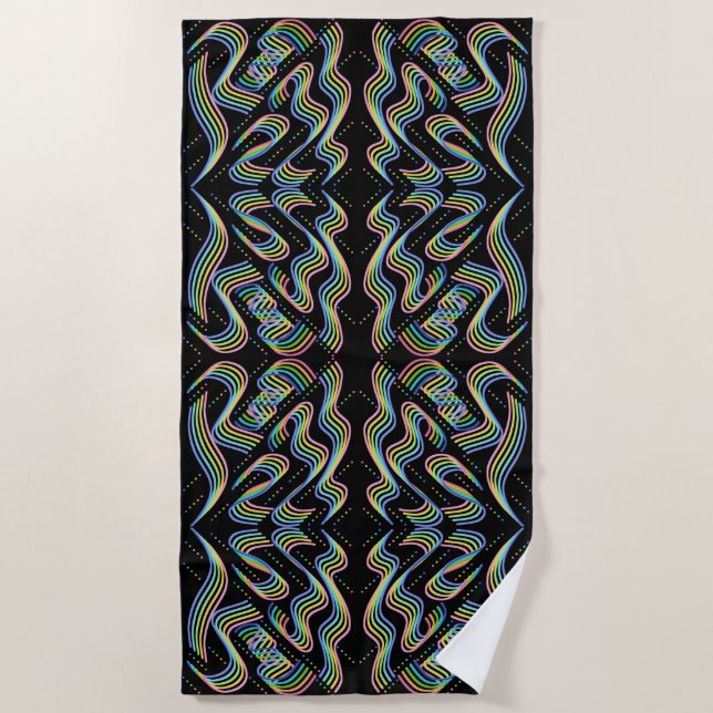 Pretty Rainbow Coloured Ribbon Rows Pattern Art Beach Towel (Front)