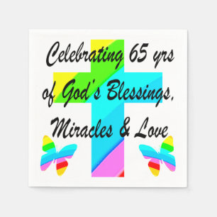 PRETTY RAINBOW CROSS 65TH BIRTHDAY DESIGN NAPKIN
