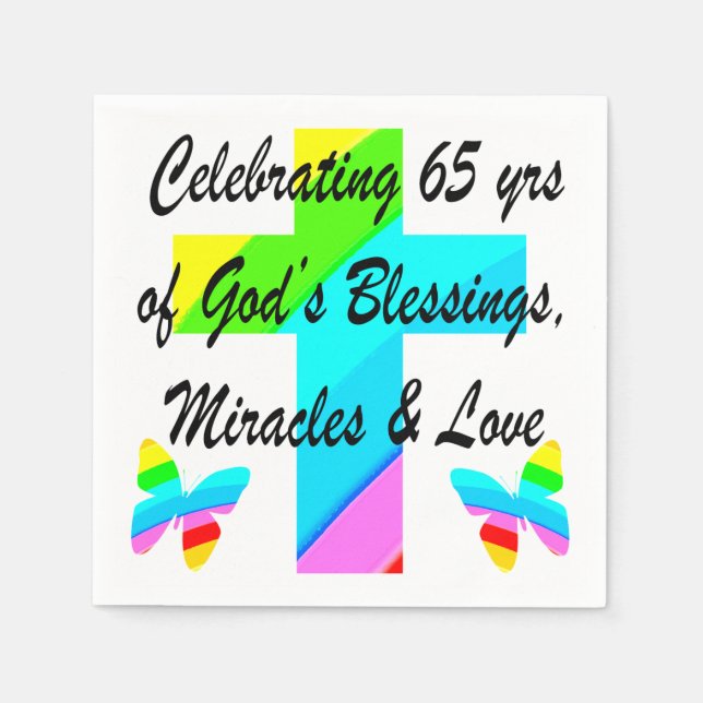 PRETTY RAINBOW CROSS 65TH BIRTHDAY DESIGN NAPKIN (Front)