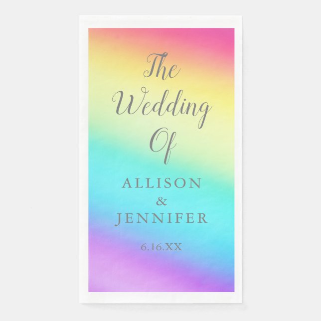 Pretty Rainbow Customised LGBTQ Wedding Napkin (Front)
