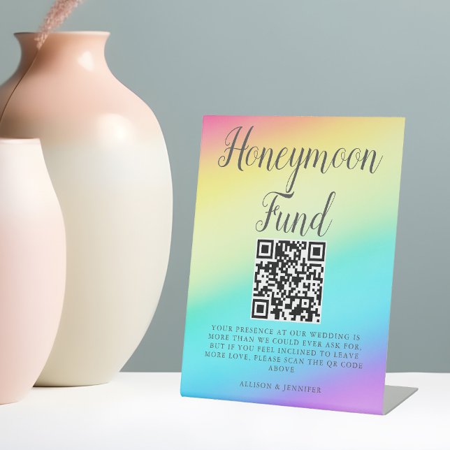 Pretty Rainbow Fade Custom Wedding Honeymoon Fund Pedestal Sign (Creator Uploaded)