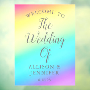 Pretty Rainbow Fade Personalised Wedding Welcome Window Cling