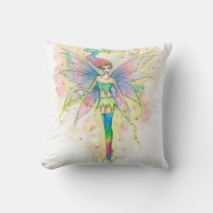 Pretty Rainbow Fairy in Stars Fantasy Art Pillow