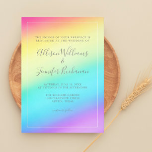 Pretty Rainbow Gradient Colourful LGBTQ Wedding Invitation