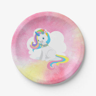 Pretty Rainbow Hair Unicorn Paper Plate