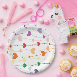 Pretty Rainbow Hearts Pattern Kids Paper Plate