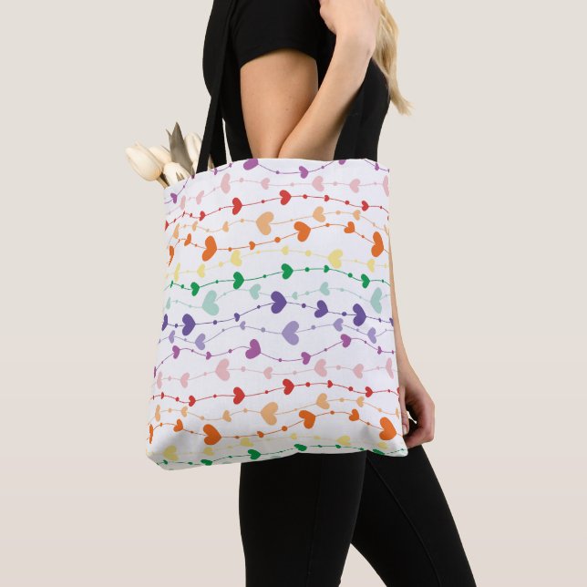 Pretty Rainbow Hearts Pattern Tote Bag (Close Up)