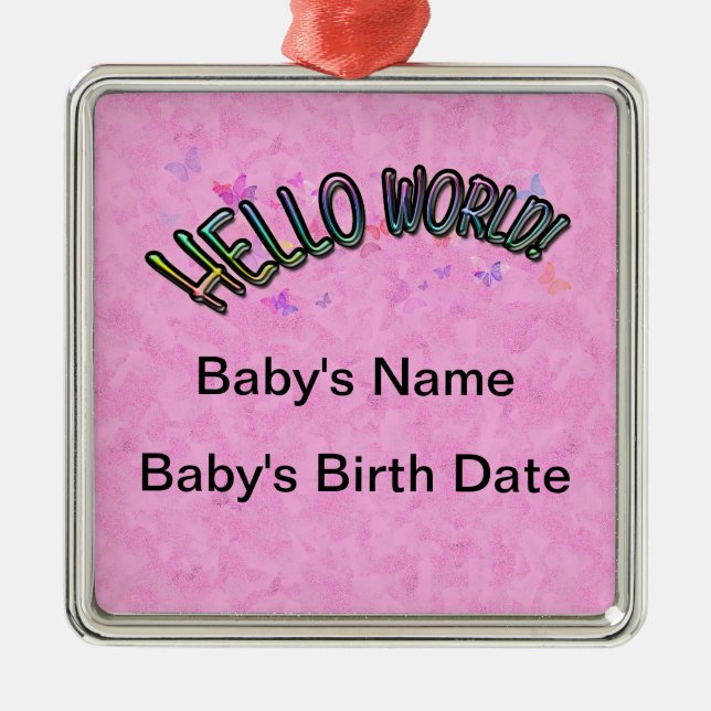 Pretty Rainbow Hello World Metal Tree Decoration (Front)