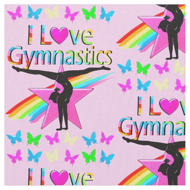 PRETTY RAINBOW I LOVE GYMNASTICS DESIGN FABRIC (Close Up)