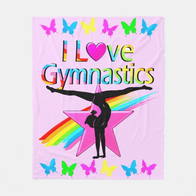 PRETTY RAINBOW I LOVE GYMNASTICS DESIGN FLEECE BLANKET (Front)