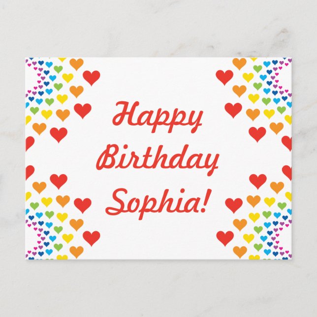 Pretty rainbow of hearts - Happy Birthday Postcard (Front)