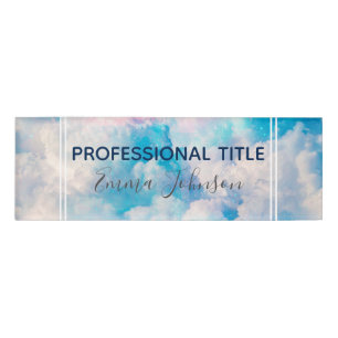 Pretty Rainbow Pastel Clouds Aesthetic design Name Tag