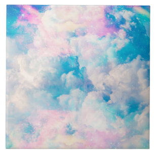 Pretty Rainbow Pastel Clouds Aesthetic design Tile