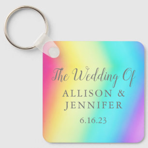 Pretty Rainbow Personalised LGBTQ Wedding Key Ring