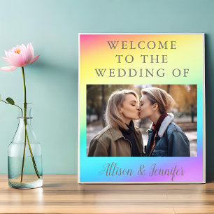 Pretty Rainbow Personalised Photo Wedding Welcome Poster