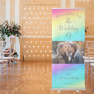 Pretty Rainbow Personalised Photo Wedding Welcome Retractable Banner