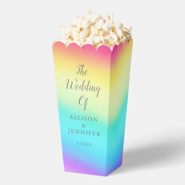 Pretty Rainbow Personalized Wedding Popcorn Favour Box (Popped)