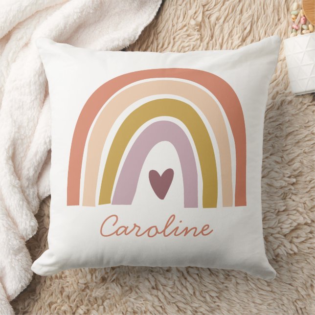 Pretty Rainbow Pink blush peach Boho Name Cushion (Blanket)