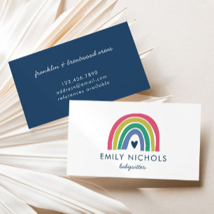 Pretty Rainbow Pink Navy Green Boho Babysitter Business Card