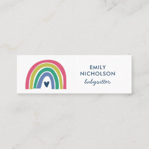 Pretty Rainbow Pink Navy Green Boho Babysitter Mini Business Card