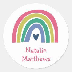 Pretty Rainbow Pink Navy Name Classic Round Sticker
