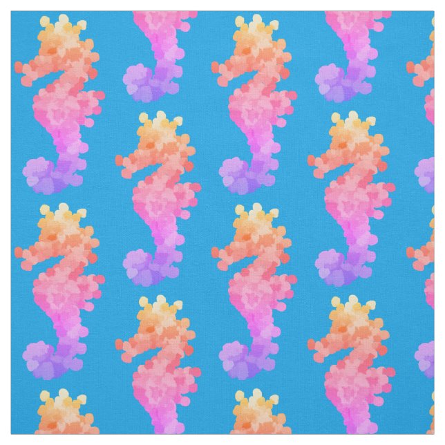 Pretty Rainbow Seahorse Fabric (Swatch)