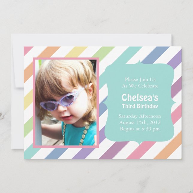 Pretty Rainbow Stripe Birthday Party Invitations (Front)