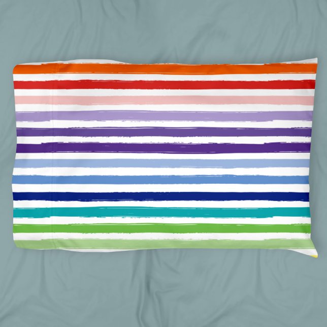 Pretty Rainbow Stripe Pattern Pillowcase (Add a bright rainbow touch to your bedroom with this colorful pillowcase!)