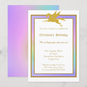 PRETTY RAINBOW UNICORN  ALL OCCASSION INVITATION