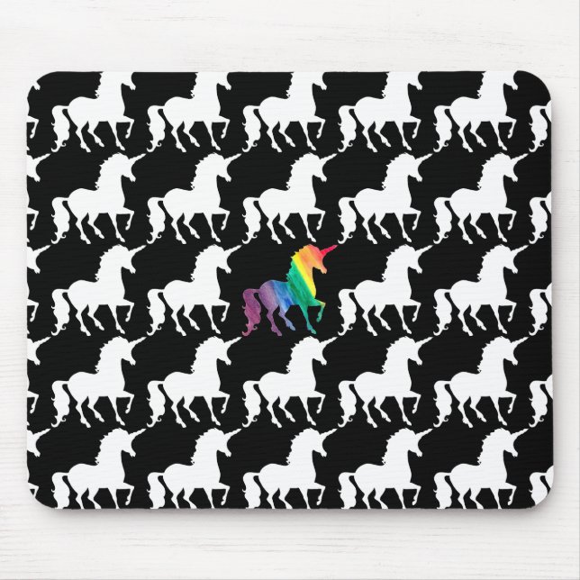 Pretty Rainbow Unicorn Black & White Pattern Fun Mouse Mat (Front)