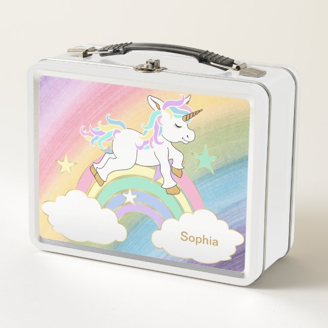 Pretty Rainbow Unicorn Metal Lunch Box (Front)