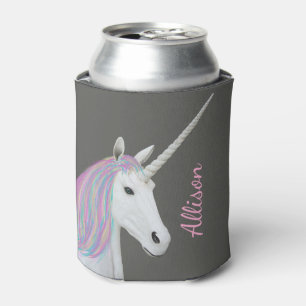 Pretty Rainbow Unicorn Personalised Name Can Cooler