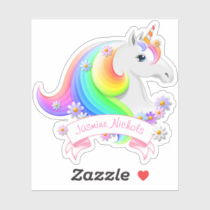 Pretty Rainbow Unicorn Princess with Flowers
