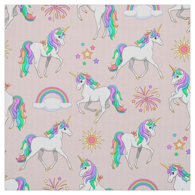 Pretty Rainbow Unicorns Fabric (Swatch)