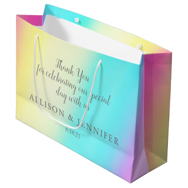 Pretty Rainbow Wedding Personalised Large Gift Bag (Front Angled)