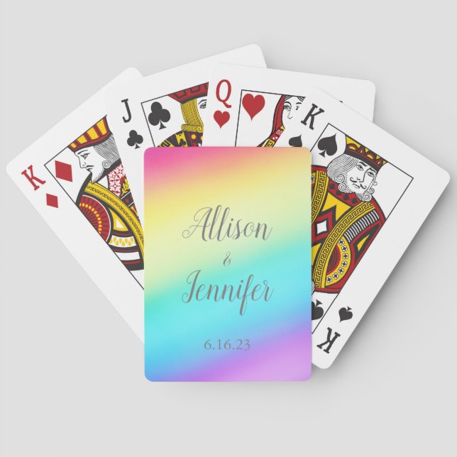 Pretty Rainbow Wedding Personalised Playing Cards (Back)