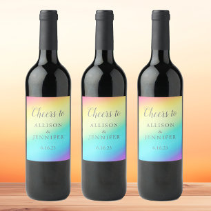 Pretty Rainbow Wedding Personalised Wine Label